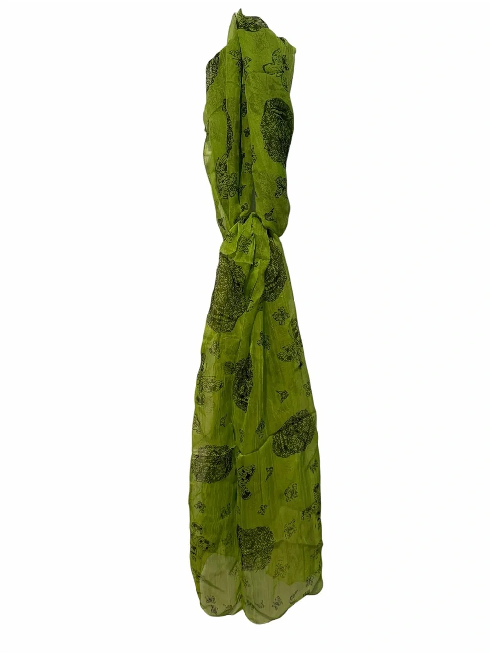 Raj Green Butterfly Floral Print 100% Silk Sheer Scarf Wrap NWT
